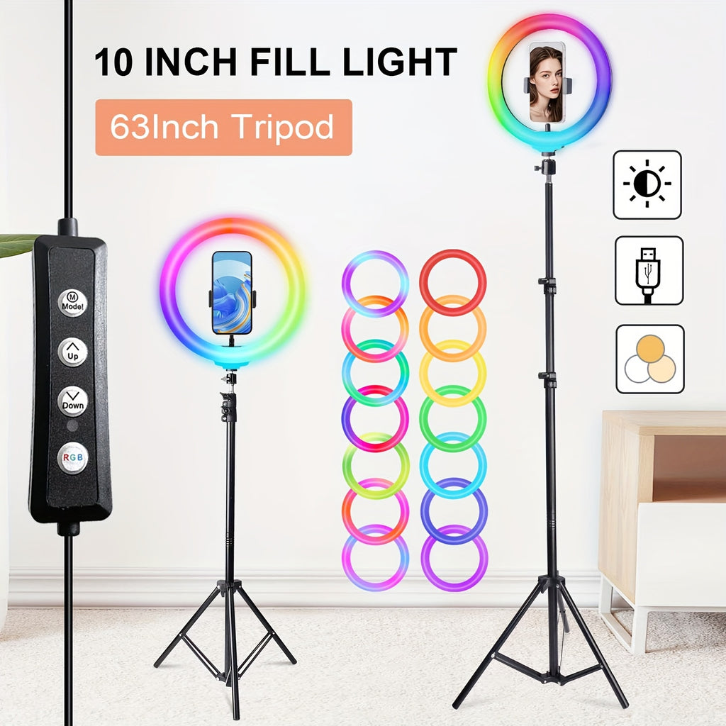 10" Ring Light with 43" Extendable Tripod Stands And Phone Holder, Dimmable LED Circle Round Light for Selfie Camera Photography/Makeup/YouTube Video/Vlogging/Live Streaming