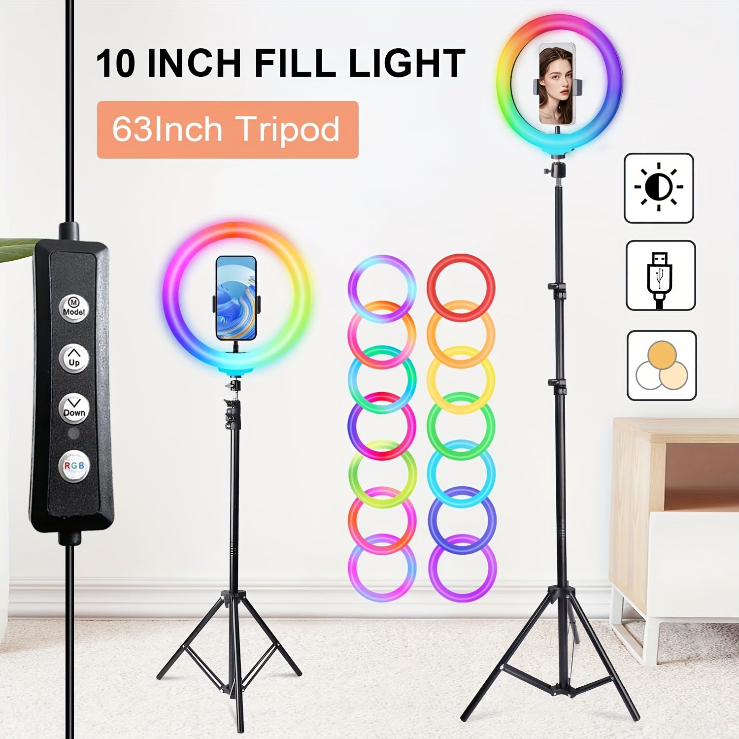 10" Ring Light with 43" Extendable Tripod Stands And Phone Holder, Dimmable LED Circle Round Light for Selfie Camera Photography/Makeup/YouTube Video/Vlogging/Live Streaming