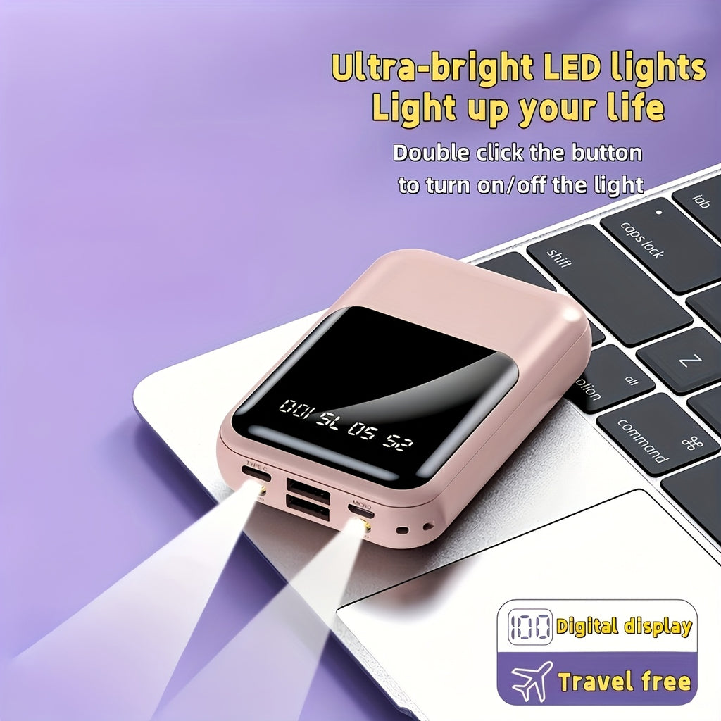 [Portable Travel Charger] 10000mAh Mini Cute 5W Slow Charging/15W Fast Charging/22.5W Super Fast Charging Multifunctional Power Bank Rechargeable Portable Mobile Phone Charger Built-in 4 Cables Ultra-Bright LED Lights Outdoor Travel Battery Packs Digital