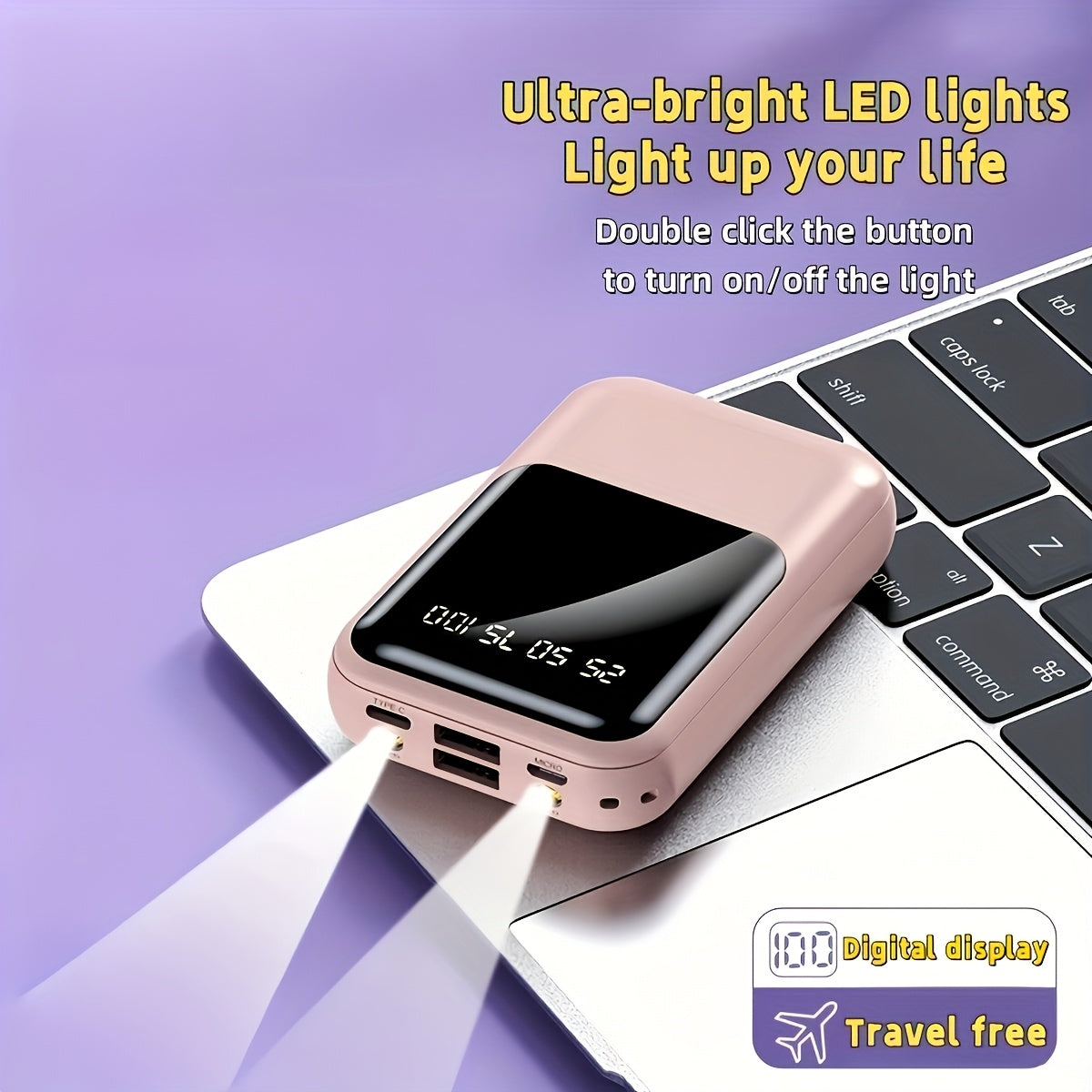 [Portable Travel Charger] 10000mAh Mini Cute 5W Slow Charging/15W Fast Charging/22.5W Super Fast Charging Multifunctional Power Bank Rechargeable Portable Mobile Phone Charger Built-in 4 Cables Ultra-Bright LED Lights Outdoor Travel Battery Packs Digital