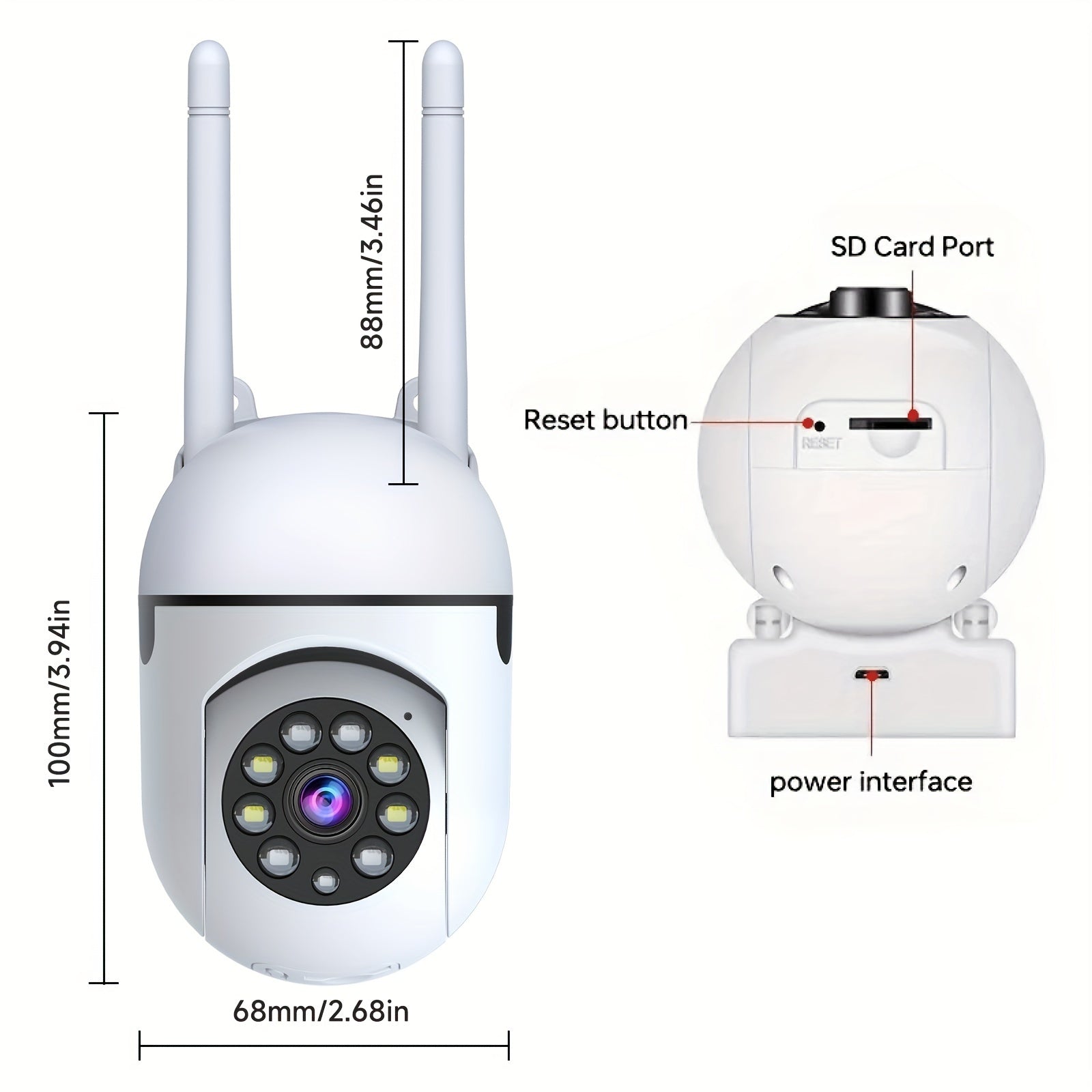 [Wireless Camera] 2pcs Wireless Camera, AI Motion Detection, Dual-Band Wifi, 355° Pan And Tilt, Video, Two-Way Audio, Full Color Night Vision, Cloud And SD Storage