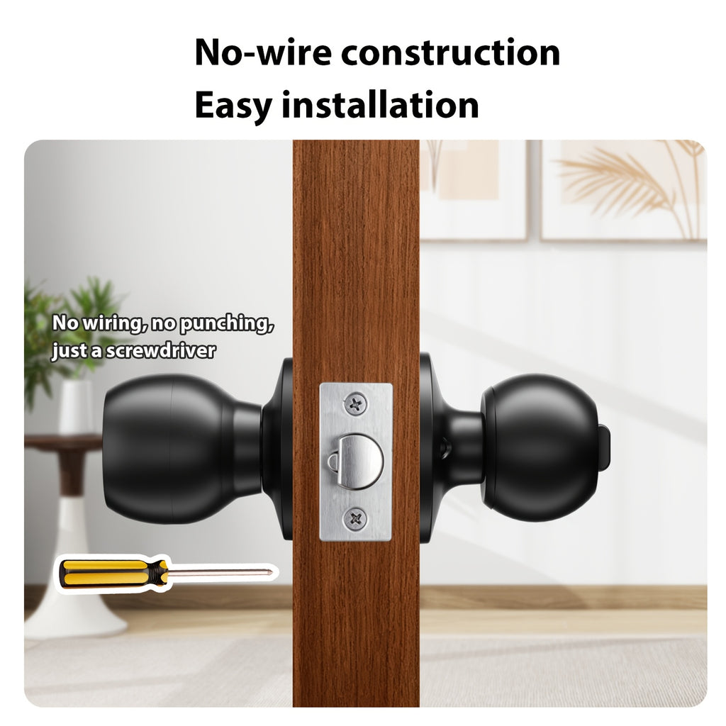 Smart Door Knob Lock, Keyless Entry Door Lock With Fingerprint, Biometric Entry, App-Controlled Wireless Connection, Physical Key, Suitable For Bedroom Home Hotel Office