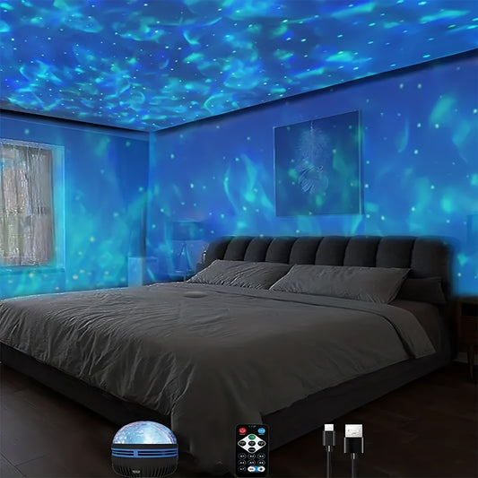 Multicolored Water Ripple Projection Light That Can Be Easily Switched, Featuring USB Plug-And-Play Functionality And Remote Control, Perfect for Decorating Your Living Room, Bedroom, Or for Holiday Celebrations