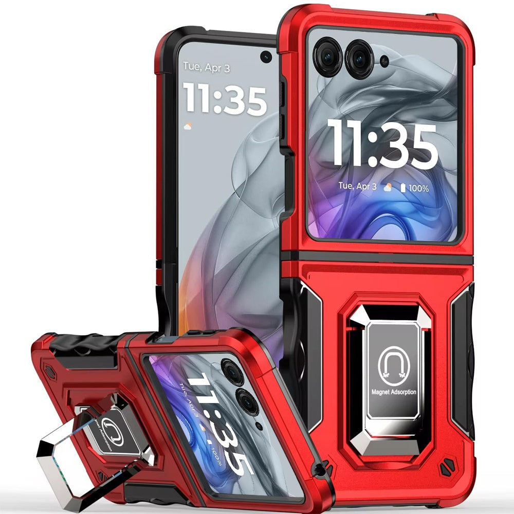 For Motorola Razr 2024 Phone Case, Defender Metal Magnetic Ring Stand Hybrid Cover