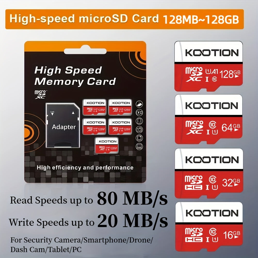 KOOTION 5pcs 128GB 64GB 32GB 16GB 8GB 4GB 2GB 1GB 512MB 256MB 128MB TF Memory Card Class 10 Mini SDXC Memory Card, High Speed TF Card for Security Camera/Smartphone/Drone/Dash Cam/Tablet/Pc, C10, U1, A1