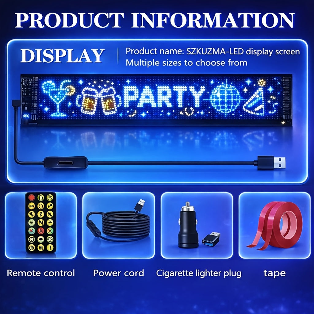 [Christmas New Year Birthday] LED Scrolling Party Sign with Car Charger, APP Programmable Animated Text Light Panel, USB Powered Smart LED Display Board with USB Adapter for Christmas, New Year, Birthday, Bar & Car Decorations