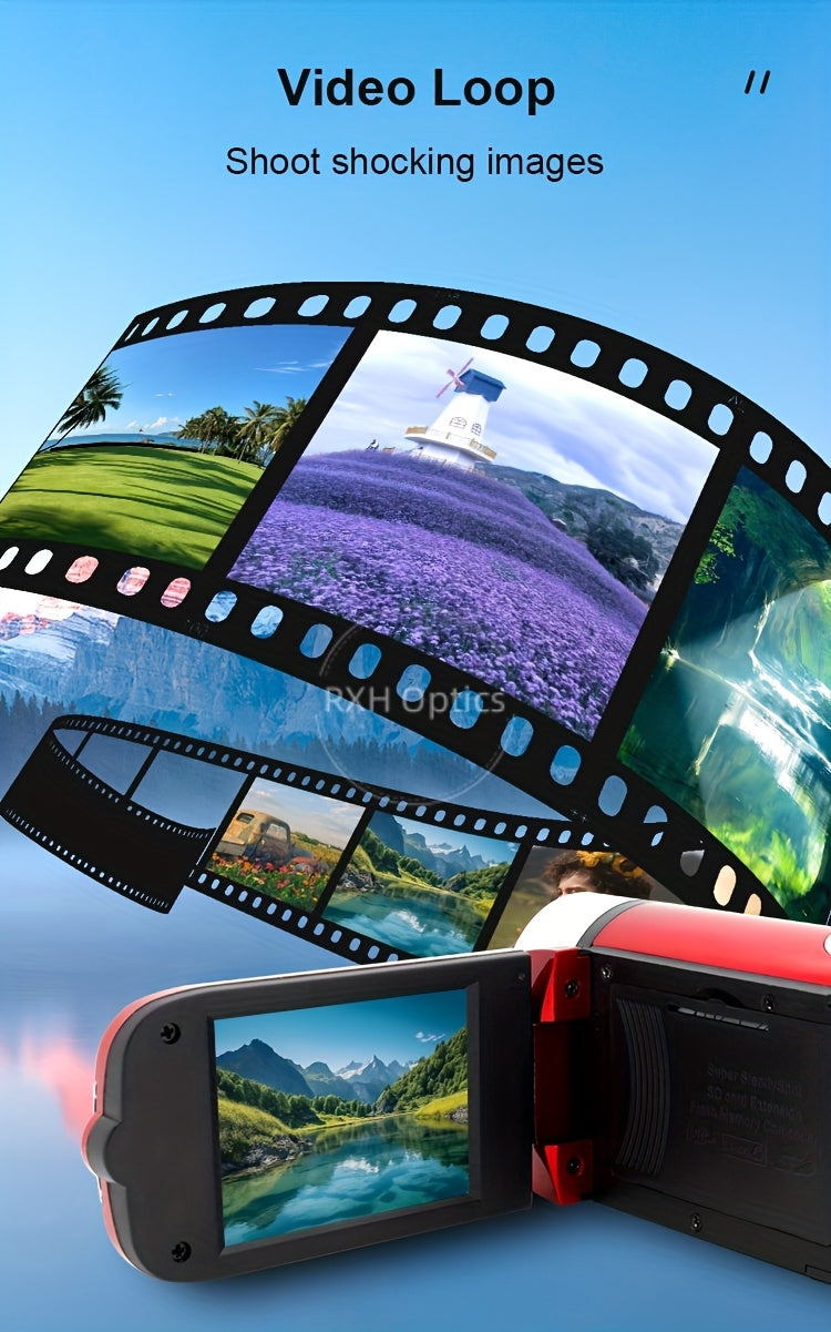 1080P Portable Digital Camcorder, Rotate Screen Digital Camera with Rechargeable Battery And 32G Memory Card Support Selfie, Suitable for Travel Photograph And Friend Gathering And Growth Recording