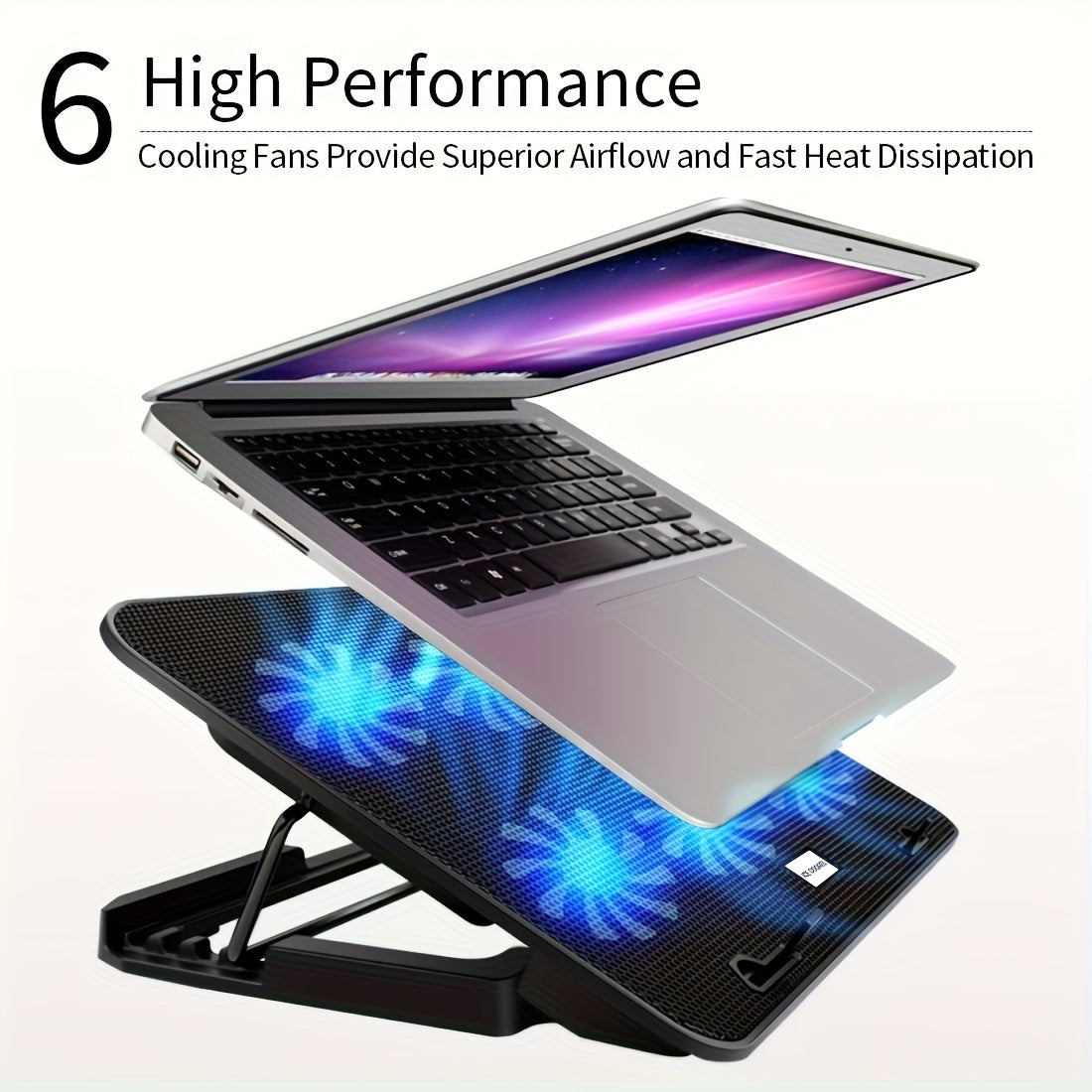 ICE COOREL Gaming Laptop Cooling Pad with 6 Cooling Fans, Suitable for 12-17.3 Inch Laptops, Laptop Cooler Stand with 5 Adjustable Heights And 2 USB Ports.