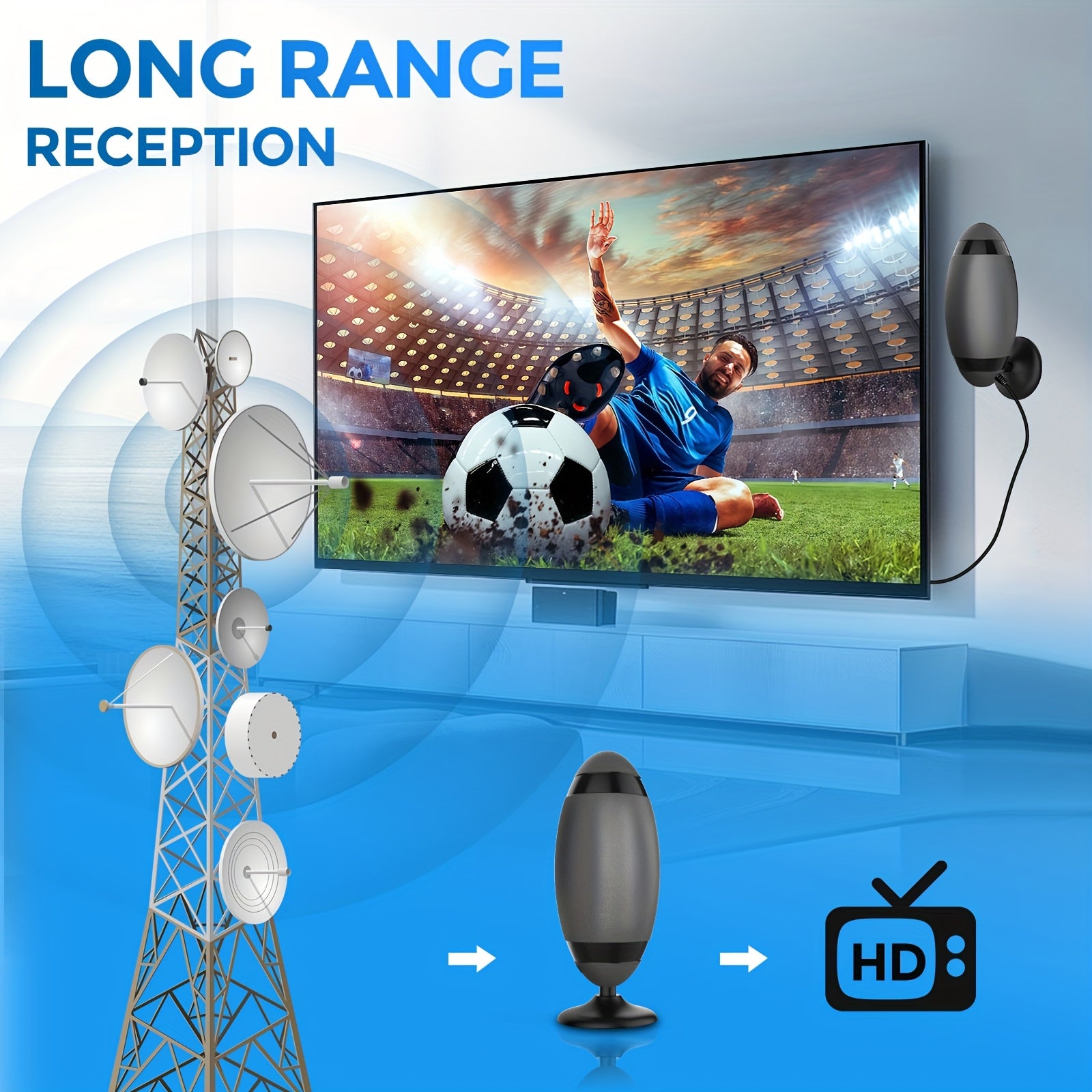 2026 Metal Long Range HD 4K TV Antenna 200KM TV Signal Reception One Touch Long Distance Mode USB Interface Complete Accessories Included Watch TV For Free Works With Smart TVs Old Style TVs And Indoor Setups Ideal For Home Car And RV Use Receives C