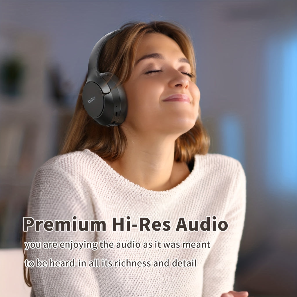 Advanced Hybrid Active Noise Cancellation Wireless Over-Ear Headphones with Microphone, Foldable Design, Lightweight,, Vivid Deep Bass, Support Dual Device Connection, Type-C Interface, 70 Hours Playtime for Home Office Travel Birthday Gift, Black