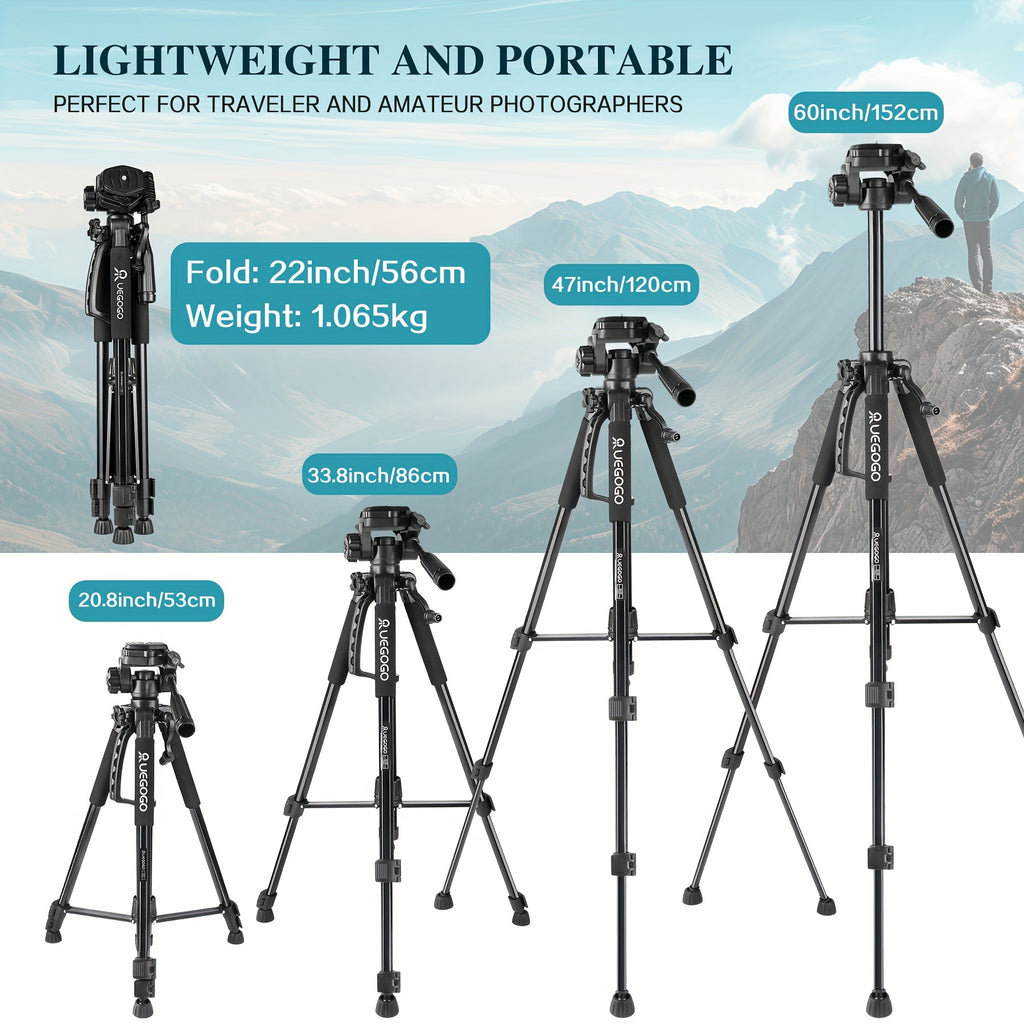 UEGOGO 5ft Heavy-Duty Tripod for DSLR, Mirrorless Cameras & Phones - Professional Video Stand with Storage Bag & Phone Holder