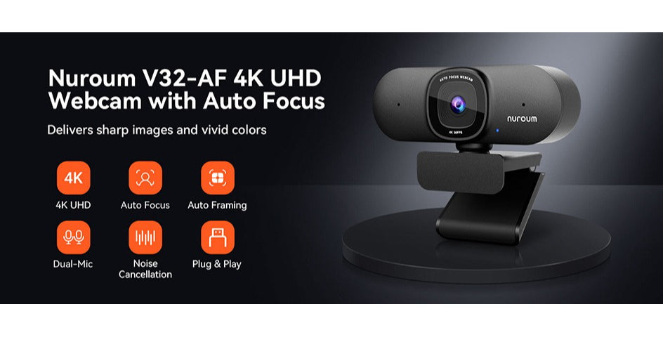 NUROUM 1080P/2K/4K Webcam with AI Auto Framing And True Autofocus Dual Noise Canceling Mics 90 Degree FOV Plug And Play for Zoom Meetings Gaming Home Office, V11/V15/V32