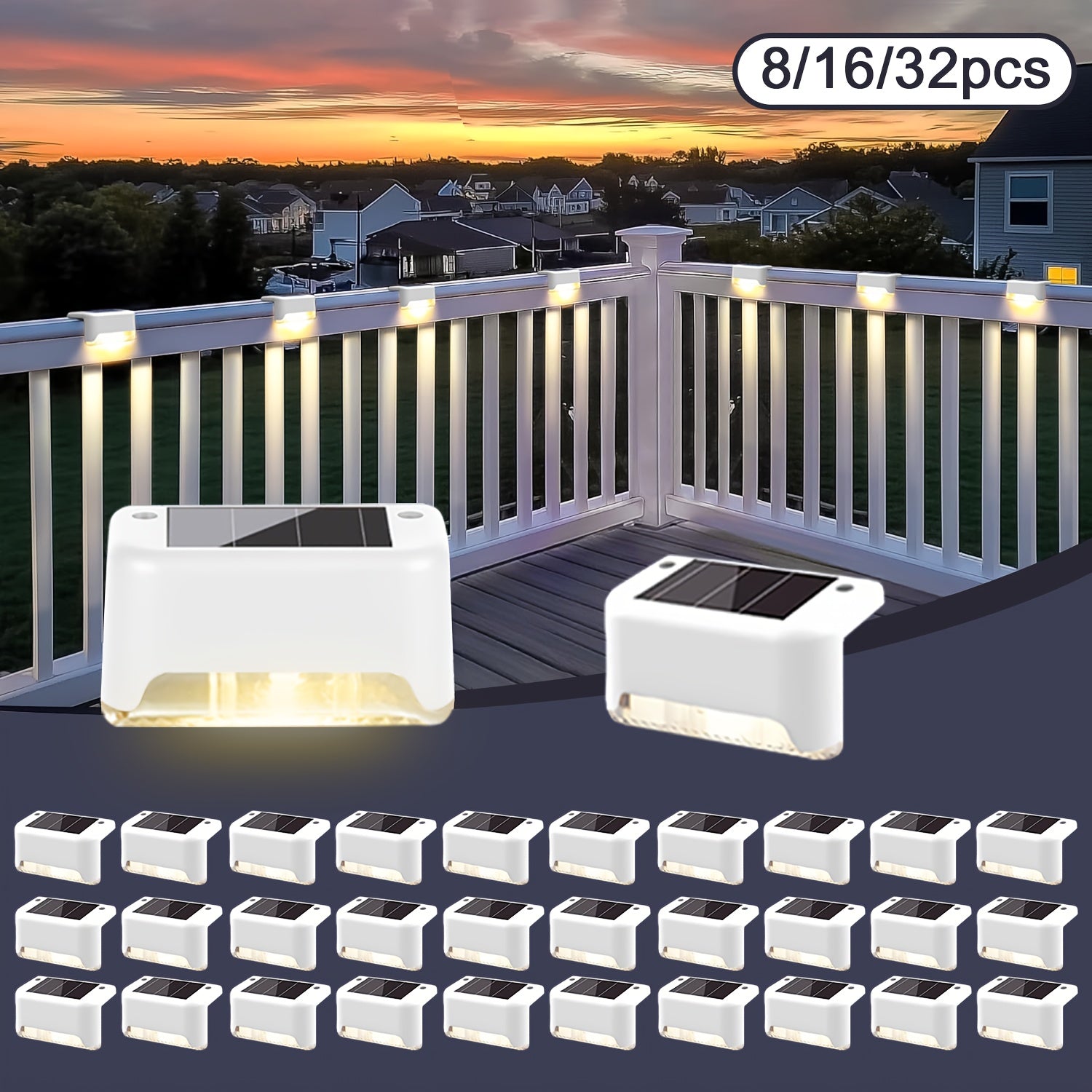 [Solar LED Roof Lights] Solar Deck Light 32pack/16pack/8pack Solar LED Roof Lights, Automatic Switch on and Off, 12-hour Lighting of Outdoor Stairs, 800mAh Fences and Passages, Warm White Light, Easy to Install, Very Suitable for Commercial Spaces Such as