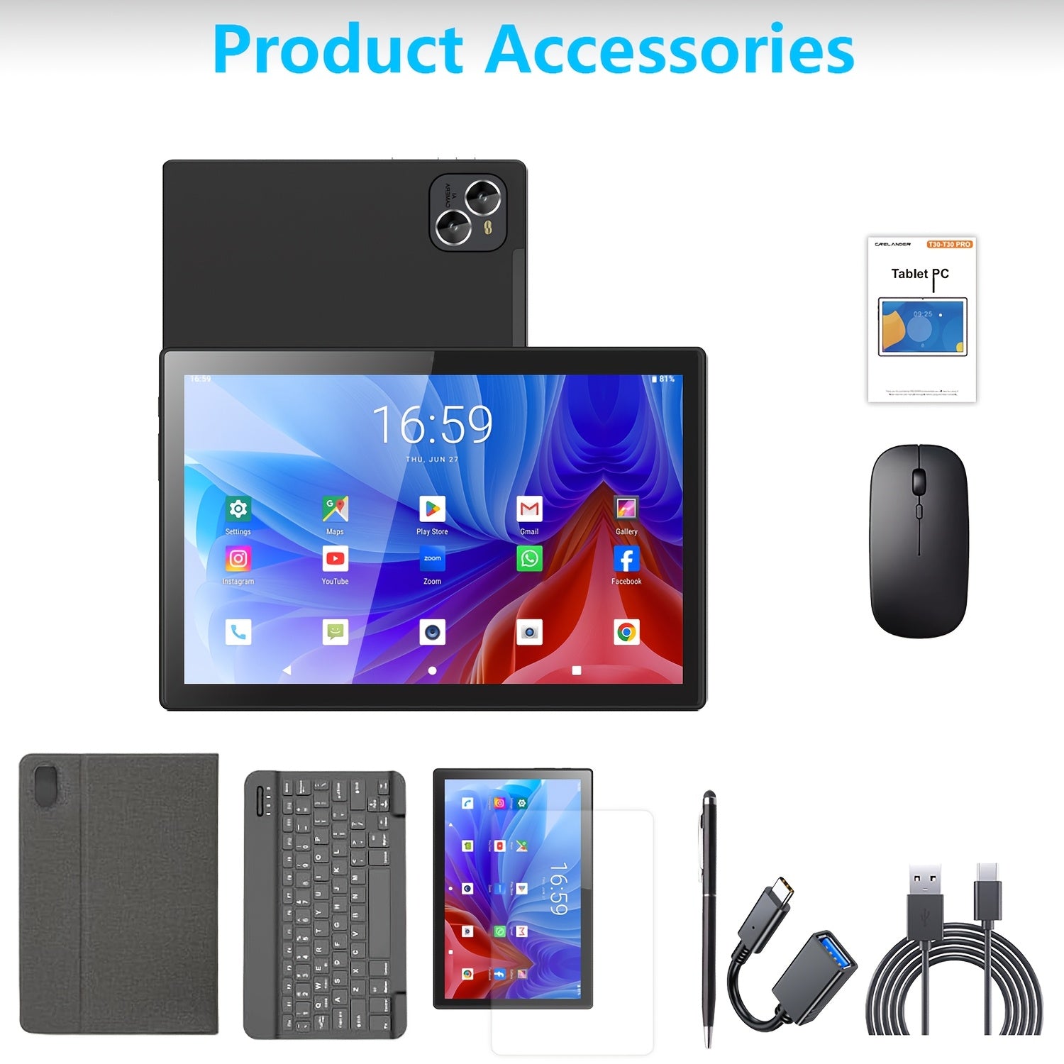 Crelander Tablet With Keyboard, 2-in-1 Tablet, 6GB+128GB, 10-inch Tablet With Case, Mouse, Stylus, 5000mAh Battery, WiFi, Android