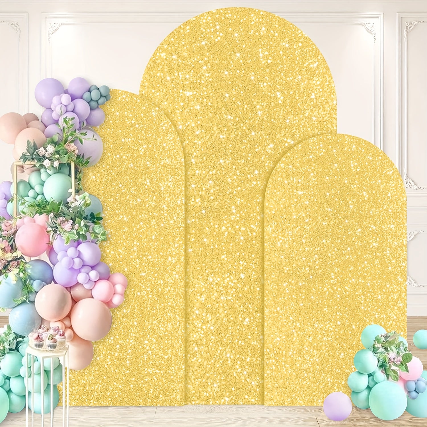 3pcs 6ft 6.6ft 7.2ft Wedding Arch Cover Sequins Arch Cover Metallic Arch Stand Cover Spandex Arch Backdrop Cover Payette Glitter Arch Cover for Birthday Party Wedding Decoration
