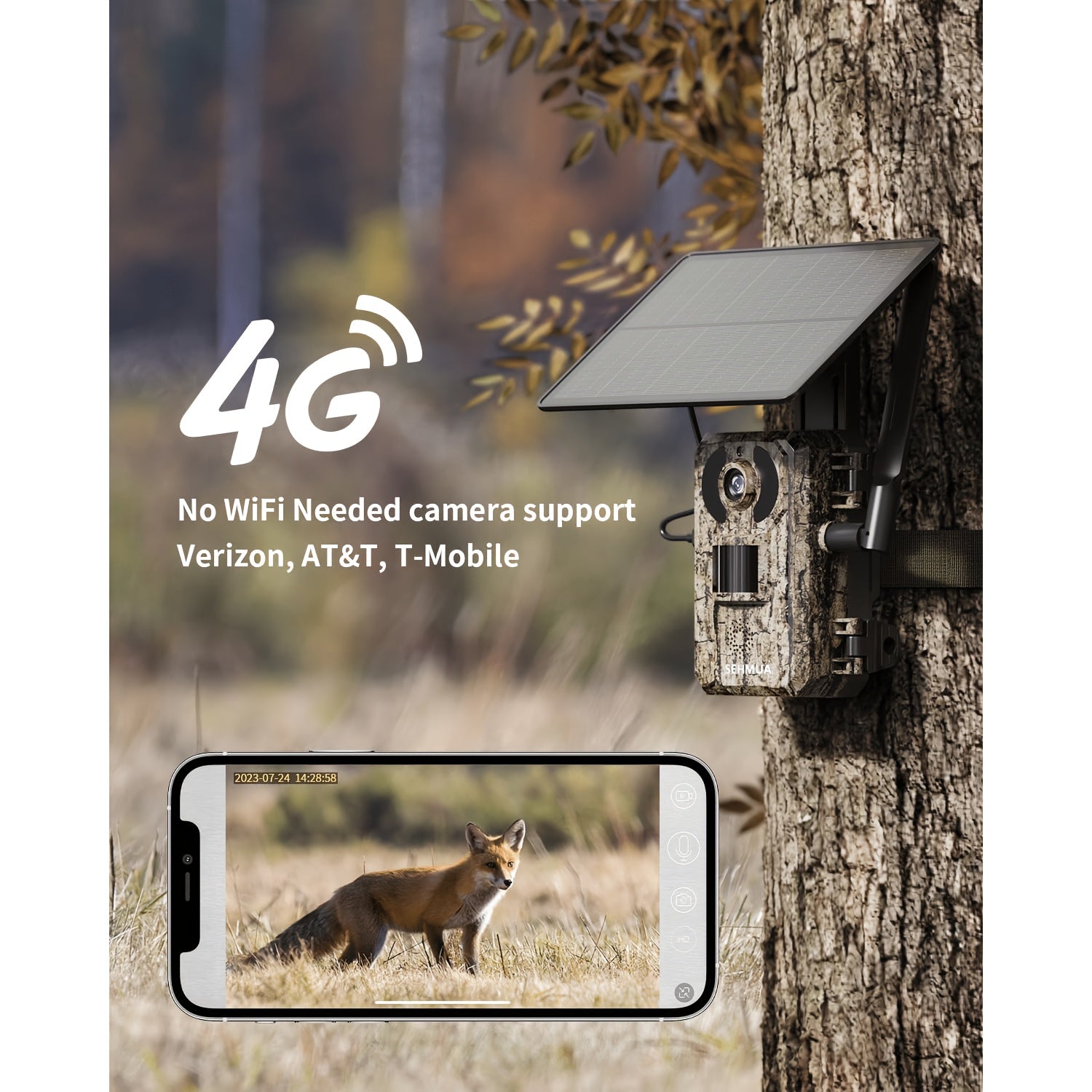 4pcs 4G LTE Cellular Trail Cameras with Ultra-HD Live View, Automatic Night Vision, A Built-in SIM Card, Remote Phone Access, 0.2s Motion Activation, And A Solar Panel for Use In Areas Without WiFi Signals. IP65 Waterproofing Makes Them Ideal for Hunting