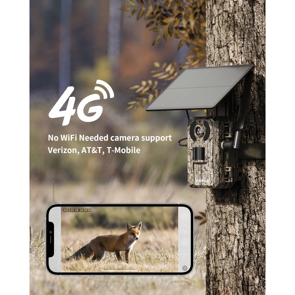 4G LTE Cellular Tracking Camera with 4K Live Viewing, Third-Generation Cellular Tracking Camera Featuring Real-Time Viewing, Solar-Powered Game Camera, Remote Phone Access And Playback, Motion Activation with a 0.2-Second Trigger Time, Night Vision