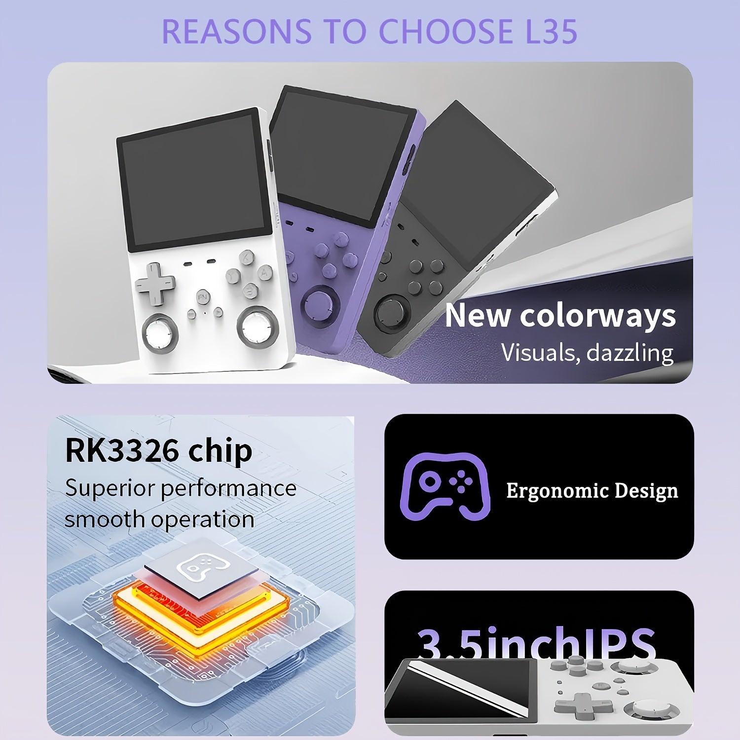 L35 Handheld Game Console - New Linux Open Source Gaming System - Supports Multiple Setups, Classic Emulators, 3.5 Inch IPS HD Display, Ultra-Long Battery Life, Perfect Holiday Gift (64G/128G)