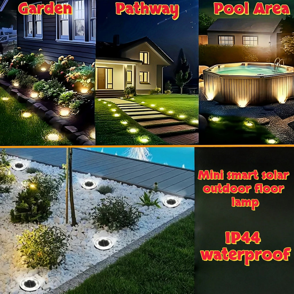 [8pcs Smart Light] 8pcs Smart Light [8LED Lamp Bead Ultra-Bright Solar Light] Floor Light/ Outdoor Semi-Recessed Lighting/ Suitable for Gardens, Backyards, Staircases, Decks, Swimming Pools, Paths, Driveways, Outdoor Solar Column Cap Lights