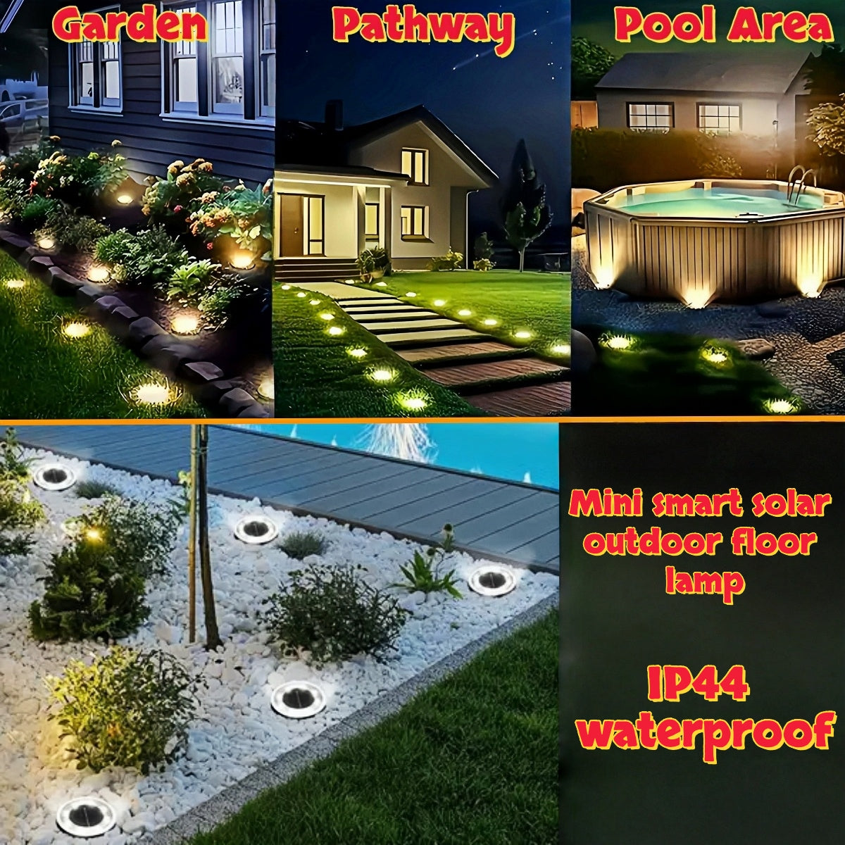 [8pcs Smart Light] 8pcs Smart Light [8LED Lamp Bead Ultra-Bright Solar Light] Floor Light/ Outdoor Semi-Recessed Lighting/ Suitable for Gardens, Backyards, Staircases, Decks, Swimming Pools, Paths, Driveways, Outdoor Solar Column Cap Lights