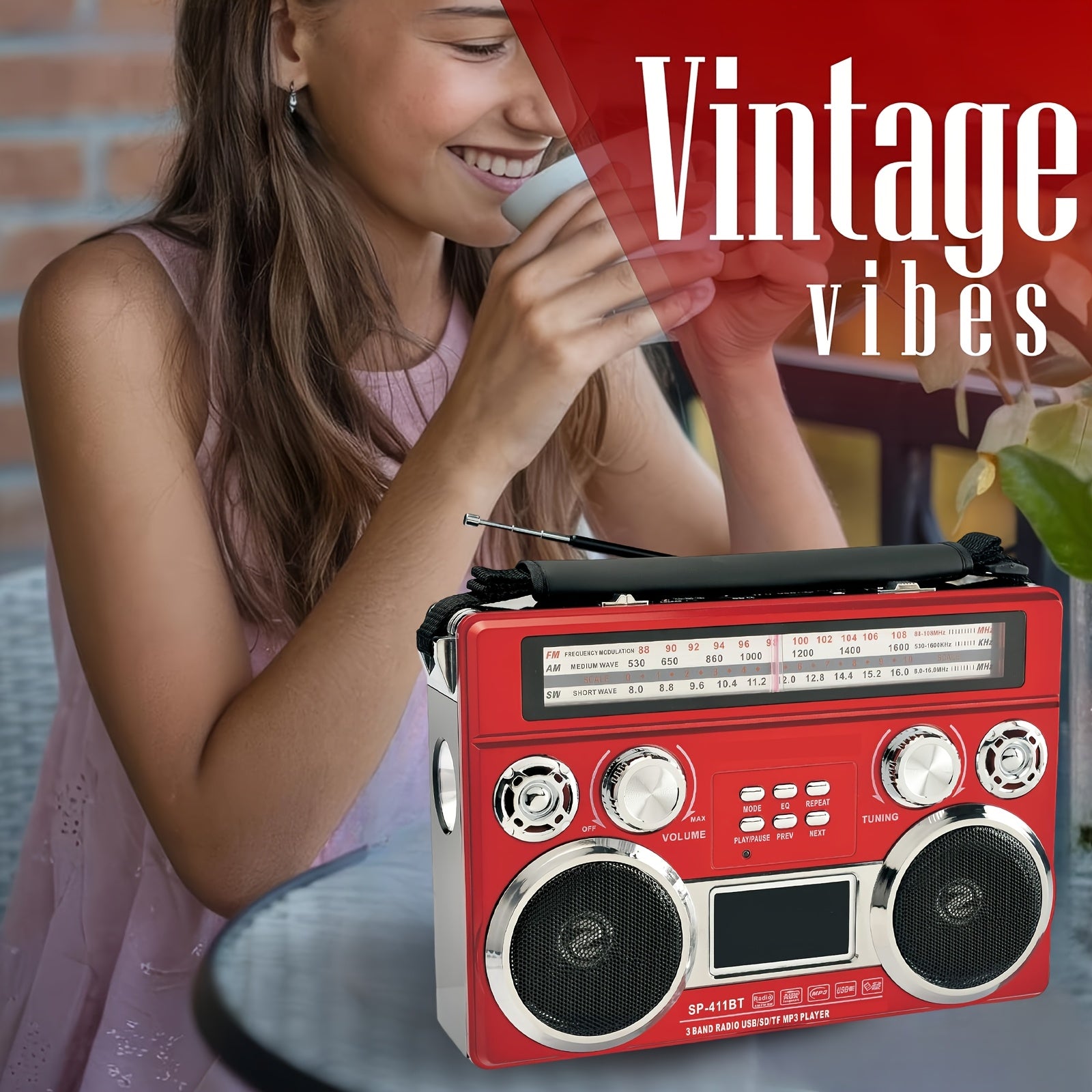 Portable 3-Band Radio with Wireless, Solar Panel, And LED Flashlight, Retro Wireless Speaker, AM/FM/SW Receiver with MP3 Playback, Telescopic Antenna, High Sensitivity, with Leather Handle, AUX/TF/SD, Ideal for Camping
