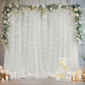 2pcs 5.2X10 Feet White Velvet Background Decoration Cloth with 10X10 Feet String Lights, Transparent Background Velvet Cloth Decoration for Wedding Birthday Party Photo Decoration Party Photo Decoration (2pcs Non-Hole Velvet And String Lights Set)