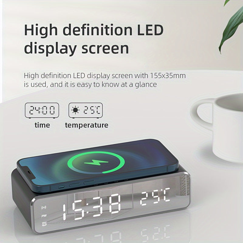 Wireless Charger with LED Alarm Clock and Thermometer Three-in-One Stylish Control Design Suitable for Home or Office Use