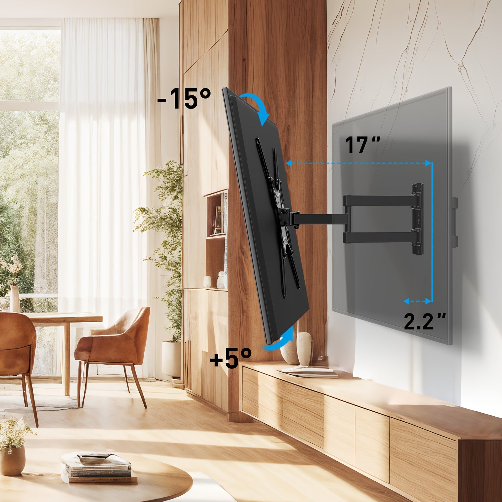 Full Motion Tv Wall Mount | Articulating Arms, Swivel, Tilt, And Rotation For Most 37-75 Inch Oled, Lcd, Led Flat And Curved Tvs, Max Vesa 600X400Mm, Extends To 24-Inch Wood Studs, Supports Up To 132 Lbs