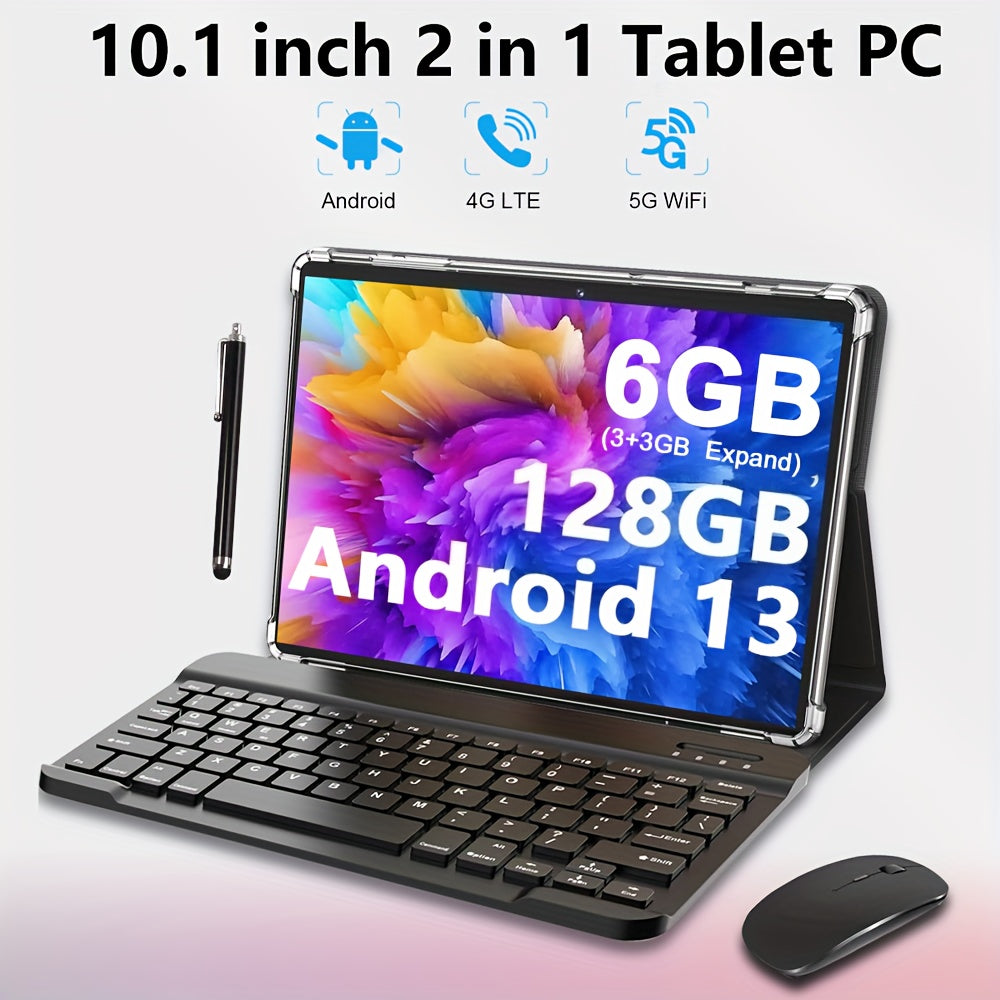 [Ideal Gift] CR 2025 NEW Android Tablet, 10. 1-inch 1280x800 HD Touch Screen, ROM 128GB with Support 1TB TF Card Extension, MTK CPU, with Keyboard, Protective Case, Mouse, Stylus(No Electricity) As Gift, 5G/2. 4G Wi-Fi, 5+8MP Dual Camera, Type-C Port 2in