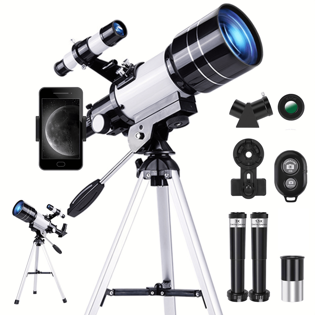 150X telescope, 70mm aperture telescope, suitable for adults, portable astronomical telescope, with tripod phone holder, eyepiece, Barlow lens, perfect for big viewing nature, education, and exploration. It is the best Christmas gift for family members an