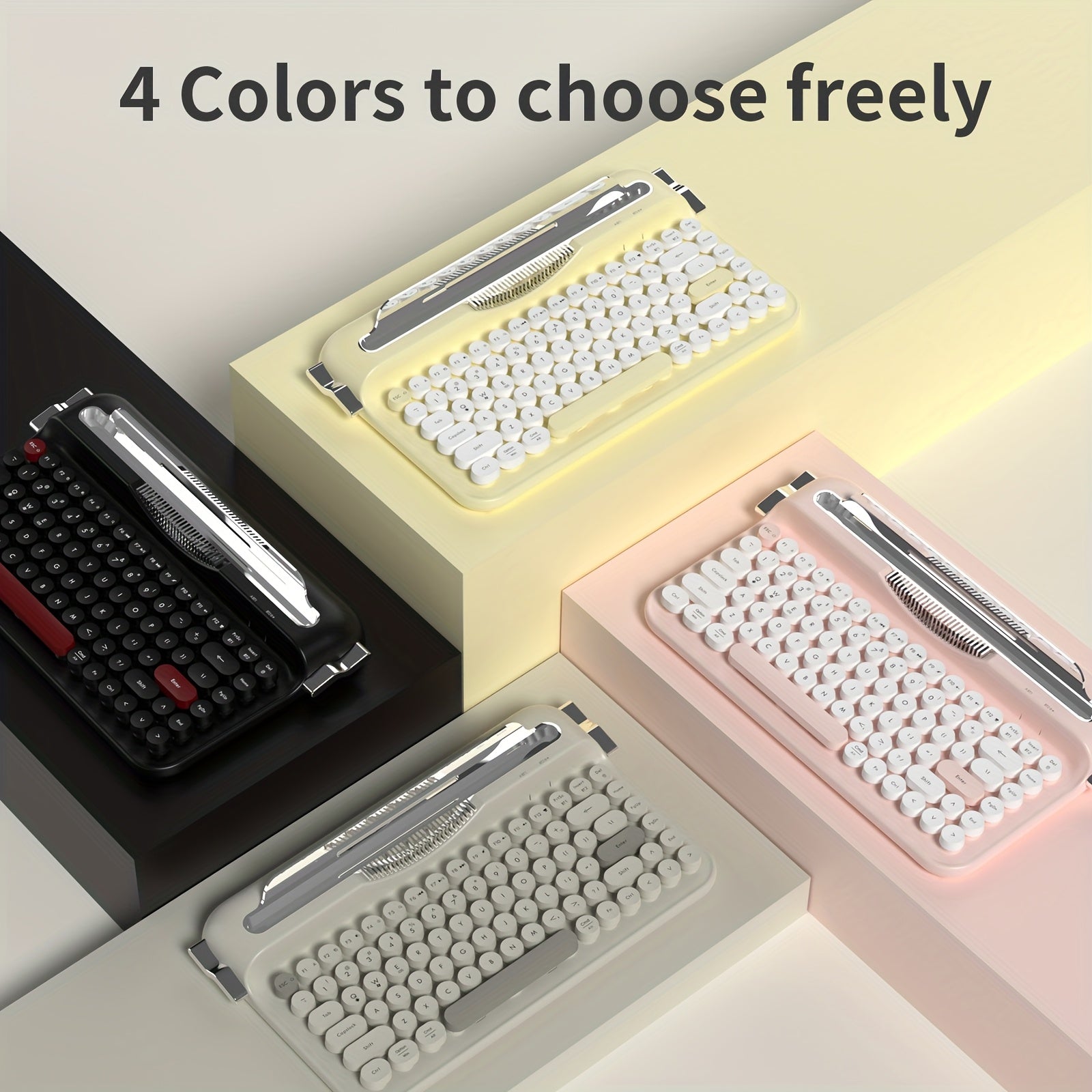 AJAZZ AF84 Wireless 2.4G Dual-Mode Retro Keyboard Featuring a Fixed Slot Stand for Connecting Multiple Devices