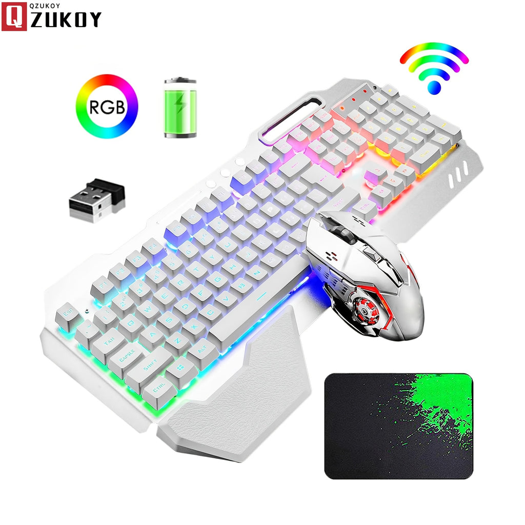Wireless Gaming Keyboard And Mouse Combo Featuring a Rainbow Backlight, Rechargeable Metal Panel, And Mechanical Feel, Designed for Gamers Using Laptops Or Pcs