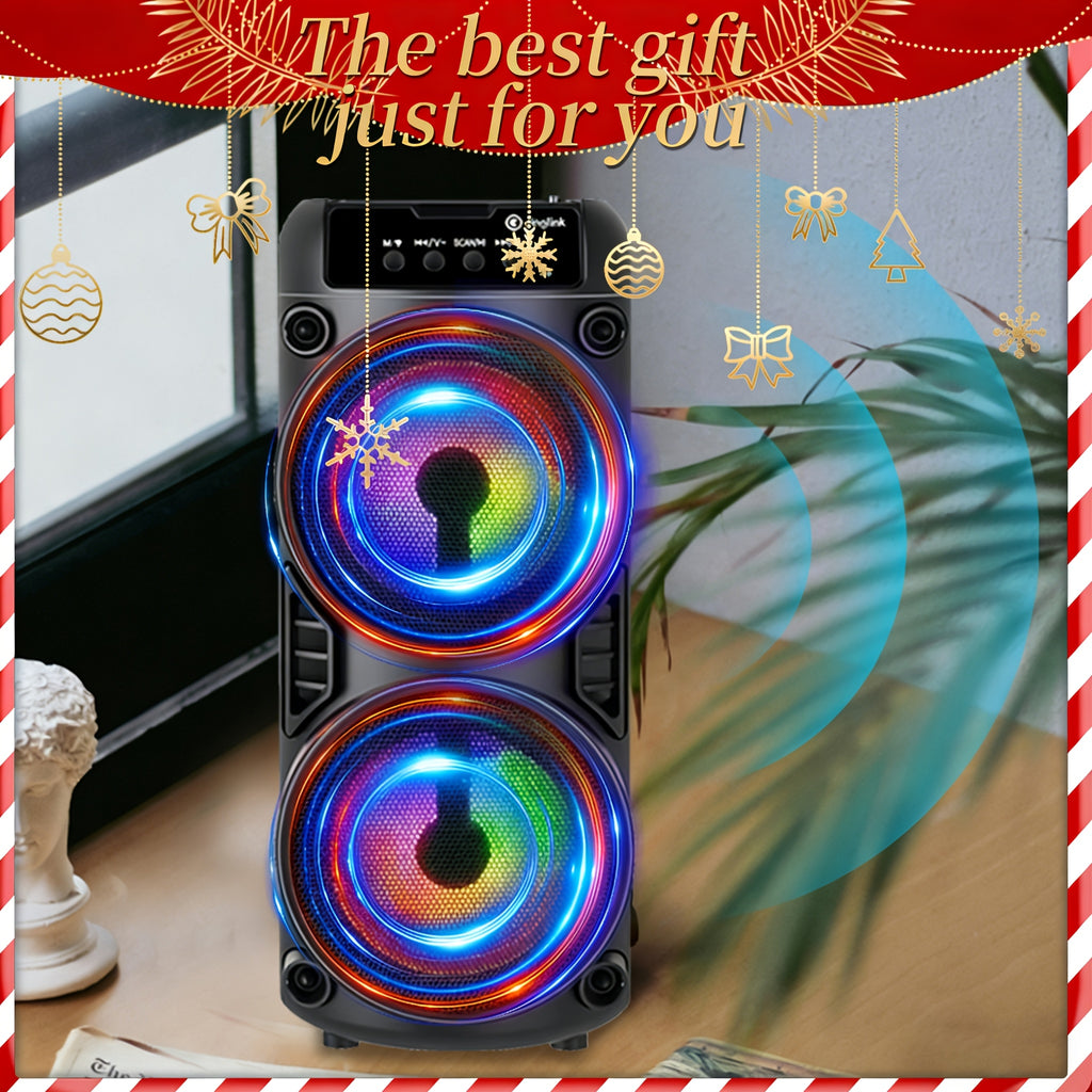 Wireless Heavy Bass Speaker - 10in Portable Wireless Speaker With RGB LED Lights, USB Charging & FM Radio, Dual Drivers 4in Width, Easy To Carry For Outdoor Camping, Perfect Holiday Gift For Family Friends, Perfect Gift For Easter And Mother'S Day