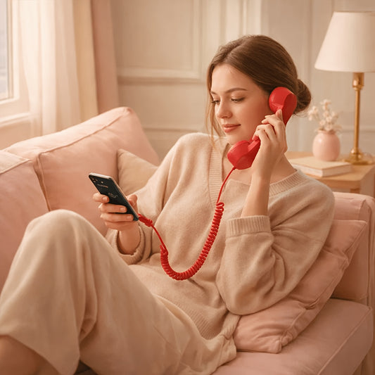 Phone Handset for Cell Phone, Anti-Radiation Type-C Retro Phone Handset, Ergonomic Comfort Grip External Microphone, Plug-and-Play Wired Receiver for Type-C Mobile Phones,