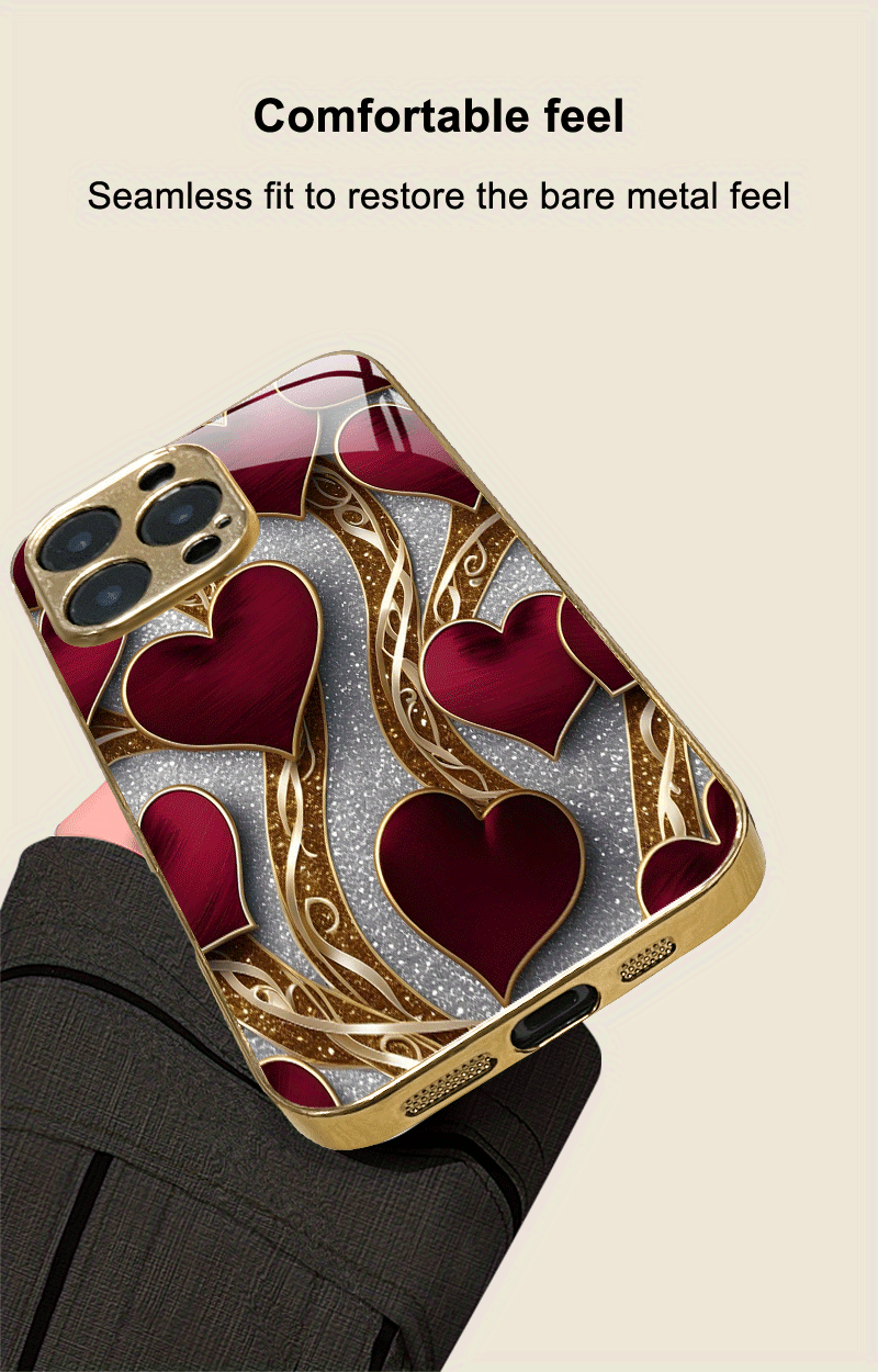Phone Case - Mobile Cover: Luxurious Red And Golden Heart Design, Stylish And Innovative Look, Chic Instagram Aesthetic, Lightweight, Cutting-Edge, Compatible with for Iphone 16, 15 Pro, 15 Pro Max, 14 Plus, 13, 12