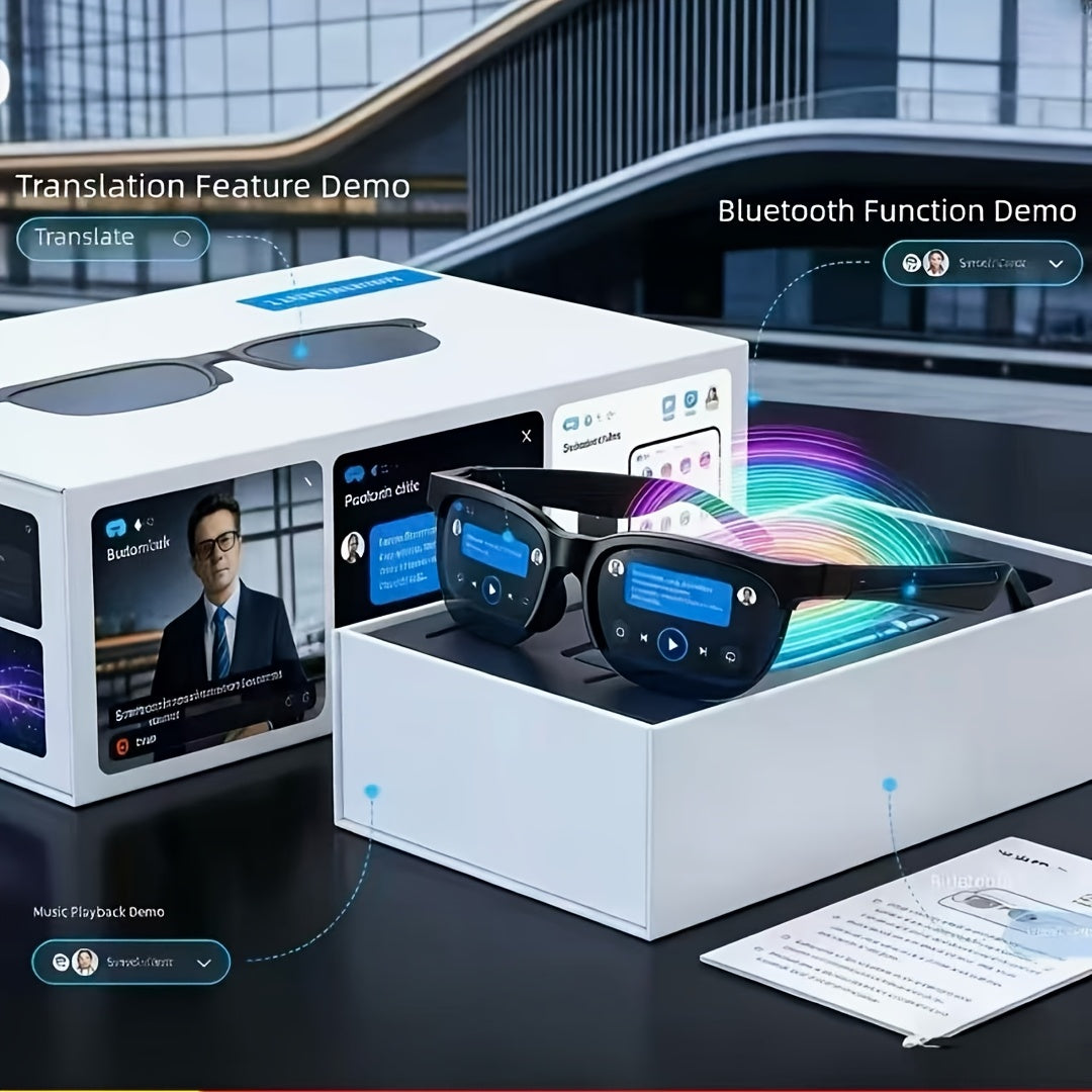The AI-powered Translation Glasses Feature Stylish Glass Lenses And Are Equipped With A Powerful AI Translation System. They Support Real-time Translation And Summary Of Meeting Notes, High-speed WiFi Transmission, And Are Suitable For Various Occas