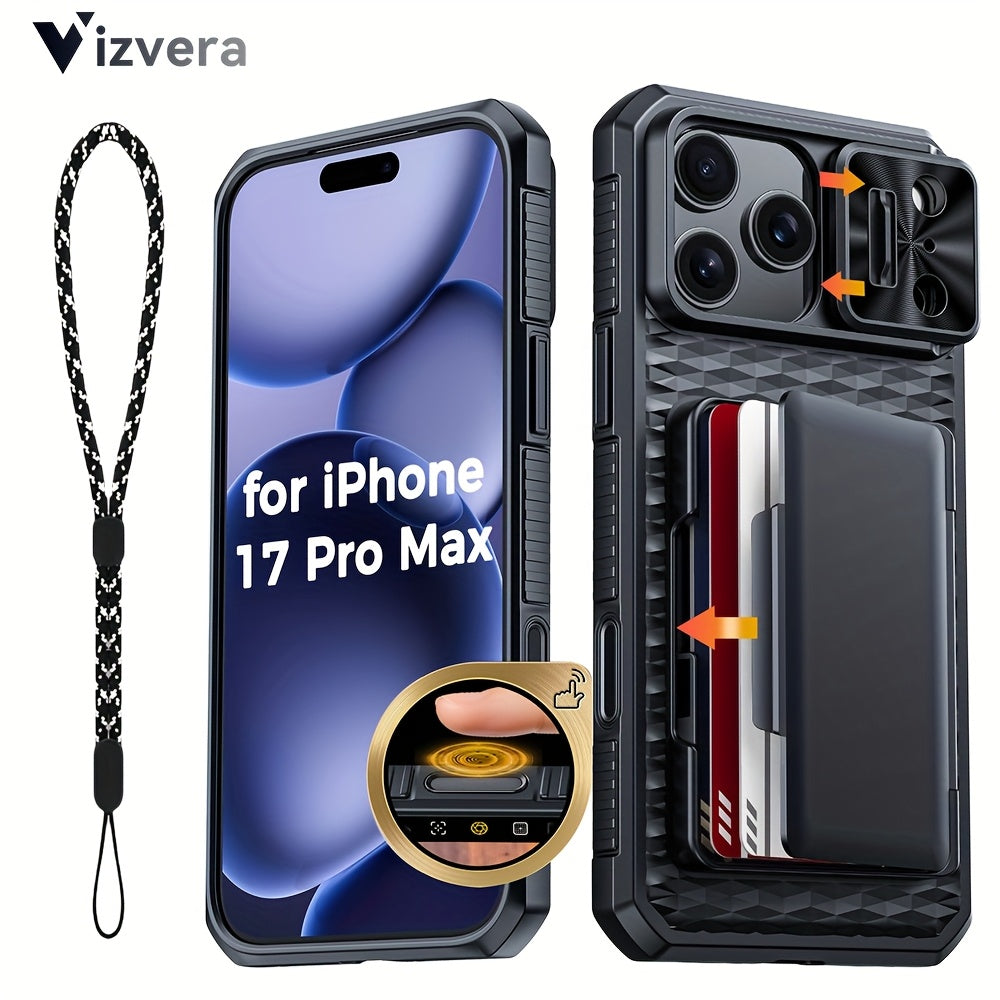 Phone Case - Case Wallet Compatible with The Iphone 17 Pro Max, Featuring a Mobile Phone Lanyard And a Built-In Card Holder That Can Hold 4 to 5 Cards. It Includes a Sliding Lens Cover And a Camera Control Capture Button