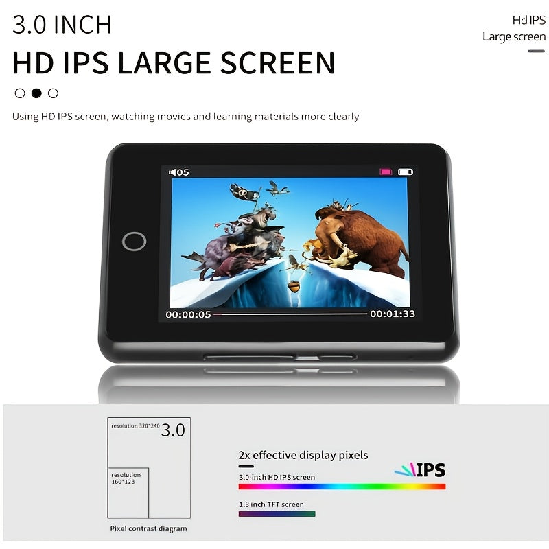 High-fidelity Touchscreen MP3 Player, Equipped with A 2.4-inch IPS HD Display, Supporting Music/video Playback, E-book Reading And Recording Functions, 128GB Expandable Storage Space, Suitable for Running, Traveling And Learning Scenarios.