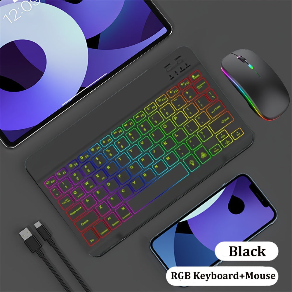 Ultra-Thin Backlit Wireless Keyboard & Mouse Combo Portable Optical Tracking, Rechargeable Li-Polymer Battery, Type-C Charging, Tablet-Compatible, English QWERTY Layout