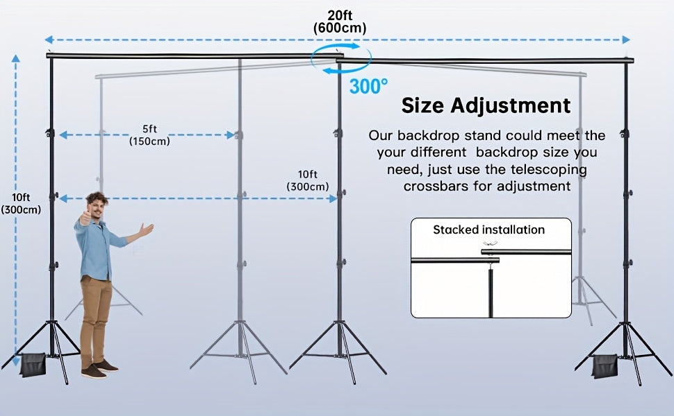 BEIYANG10 X 20ft Adjustable Photo Backdrop Stand Kit, Durable Iron Construction with Carrying Bag, Clamps - Ideal for Photography, Video Studios, Birthday Parties & Display Stands