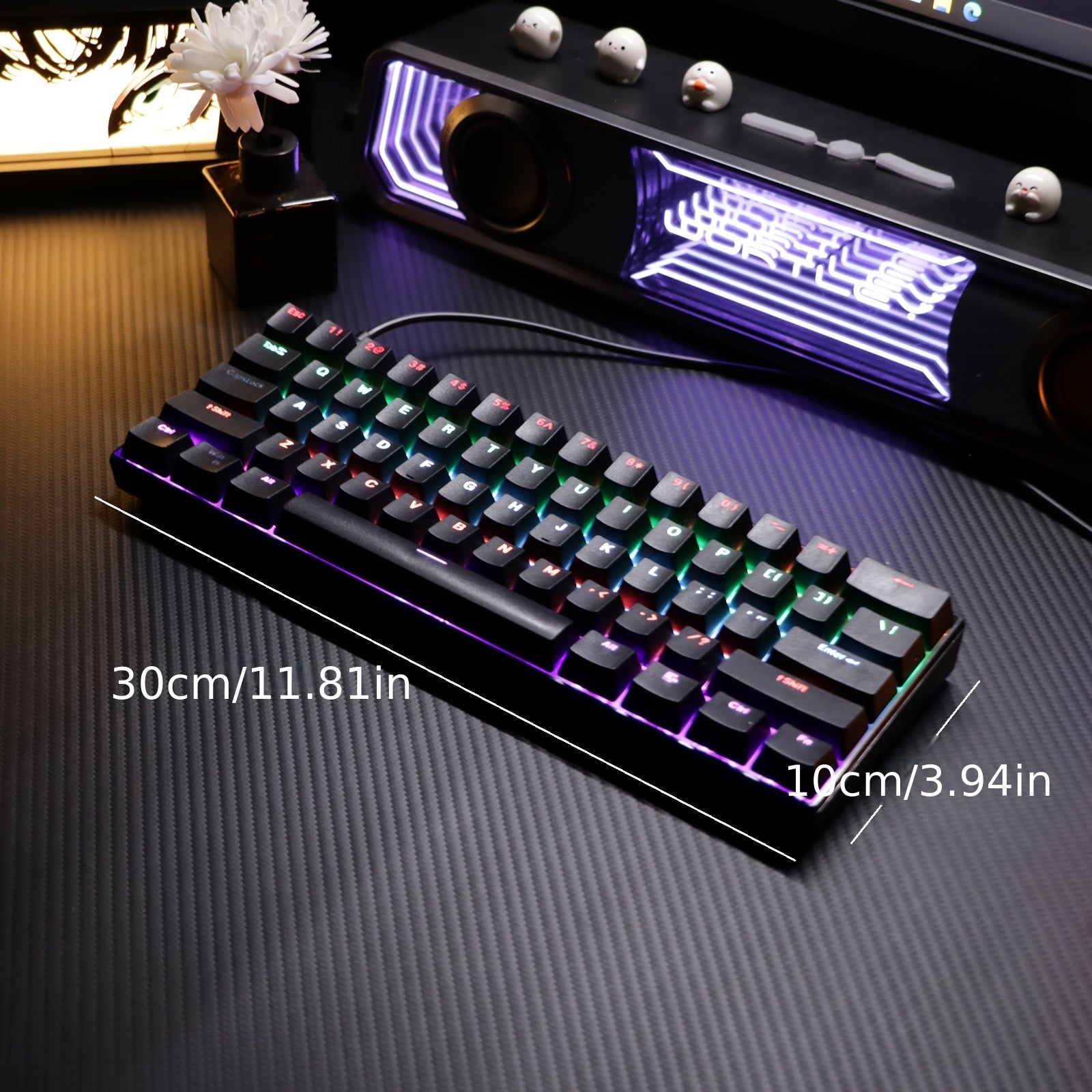 Wired Mechanical Keyboard 61-Key, Cyan Shaft, RGB Backlit, Double Shot Keycaps, Compact Gaming Keyboard with USB Cable, Suitable for PC Mac Gamers and Business Travelers