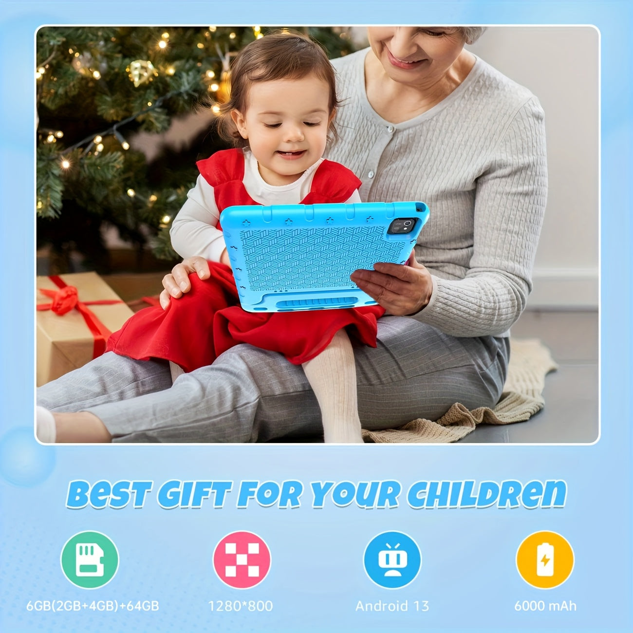 10.1-Inch Tablet, Android 13 with Quad-Core Processor, 6+2+4GB RAM 64GB ROM Expandable to 1TB, 1280x800 HD IPS Screen 2MP+8MP Dual Cameras 6000mAh Large Battery, GPS & WiFi, Parental Control Education Reading Entertainment Gaming Streaming, New 2025