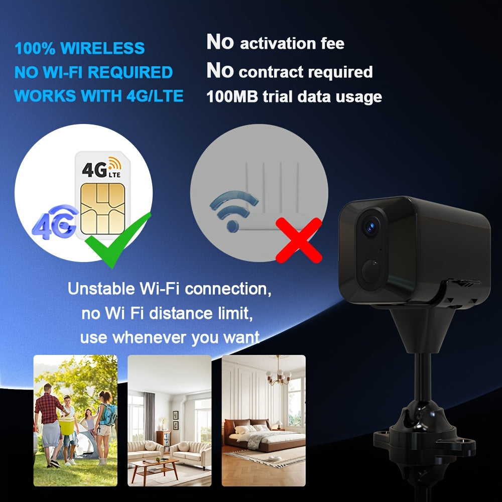 4K, Security Camera, 4G LTE Camera, Wireless Camera With Infrared Night Vision, Rechargeable Battery, Intelligent PIR Human Detection, Two-way Voice Communication, No Need For Wi-Fi, No Need For Power Plug