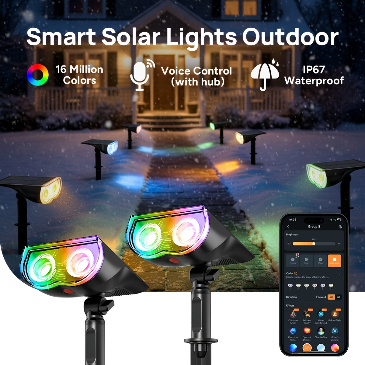 Smart Solar Outdoor Lights, Smart Color Changing RGB Spotlights, Waterproof, APP/Voice Control, Cool/Warm White/Color Changing, Landscape Accent Lighting, Light Shows And Music Sync, Timer And Schedule Supported, For St. Patrick'S Day Decorations Fo