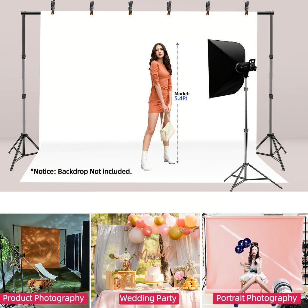 19X6.5Ft Background Support Stand Featuring a 300° Rotating Connector & Dual Crossbar - Versatile Background Support System, Includes 6 Clamps, 3 Weights, And a Carrying Bag for Photography, Weddings, And Events