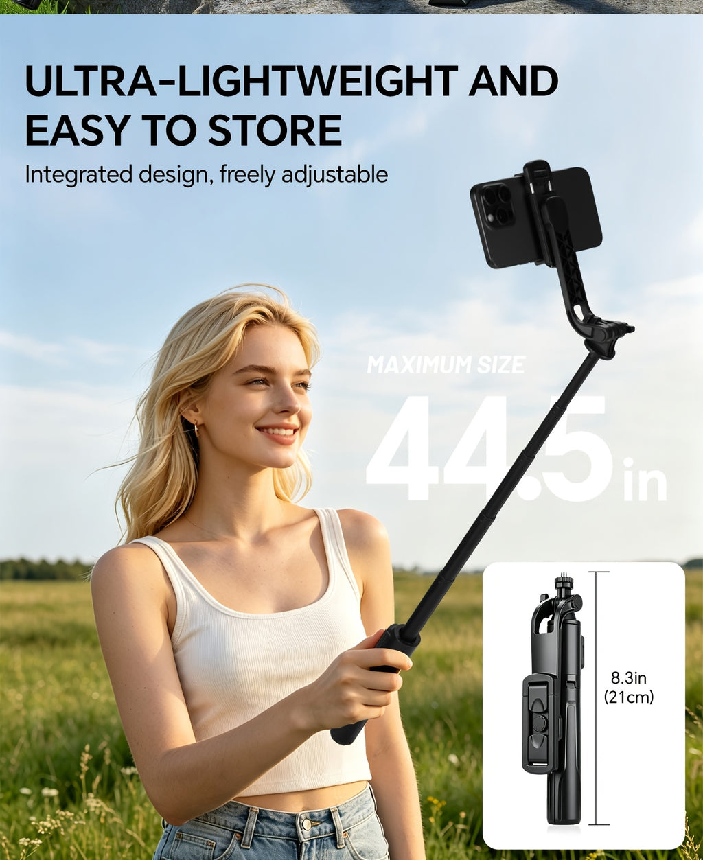 [Wireless Remote Control] 40 Inch Smartphone Selfie Stick Tripod, Expandable Selfie Stick Integrated Smartphone Tripod with Wireless Remote Control, 360 Degree Rotation, Suitable for iPhone 16/15/14/13/12/11 Pro/XS/XR/X/8/7 Plus Smartphone Android Phone