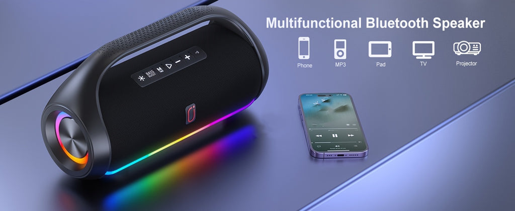 JYX D20 Portable Outdoor Wireless Bass Speaker - Features 3D Surround Sound, Stunning RGB Lighting, Wireless Stereo Capability - Delivers Powerful Deep Bass, Ideal for Parties, Boombox for Both Indoor And Outdoor Use, Perfect Christmas Gift