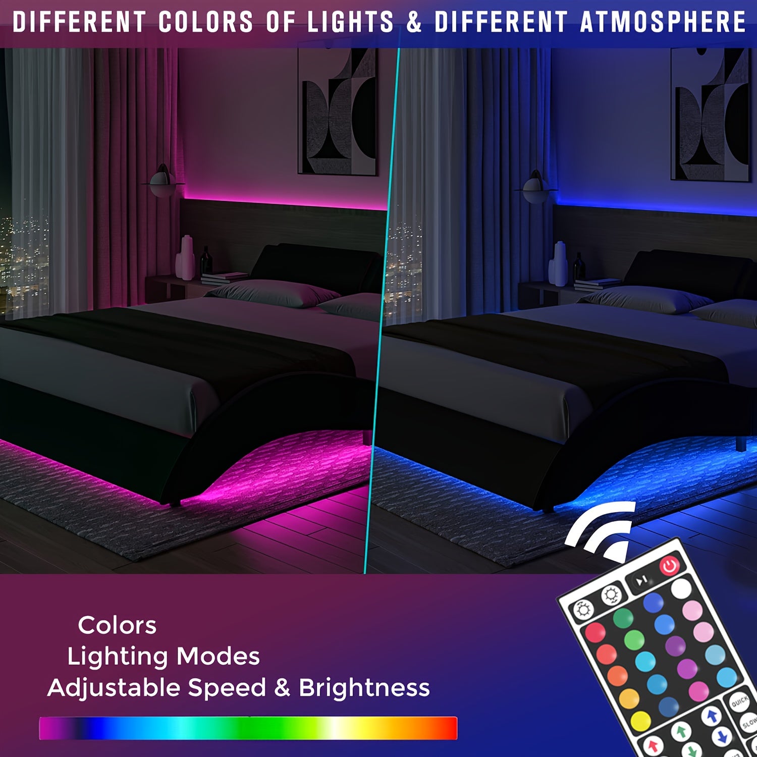 Smart RGB Strip Light, LED Bedroom Lighting, Remote Control, Stepless Dimming, Flashing, Jumping And DLY, for Indoor TV Backlight, Living Room, Stairs, Halloween, Christmas Party And Wedding Decor