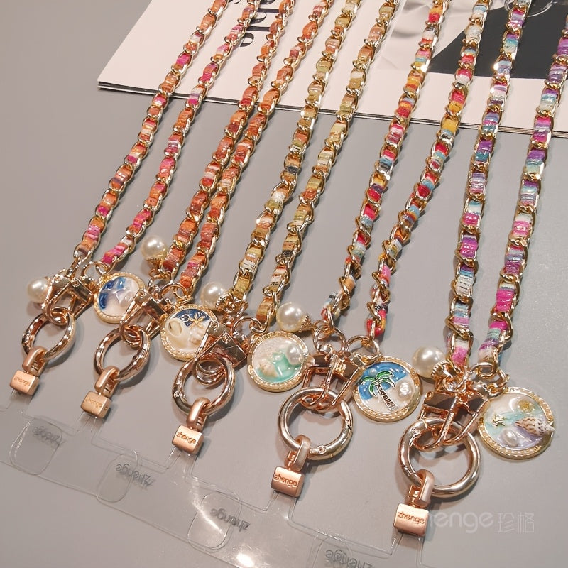 2026 New Model, Long Strap for Carrying Mobile Phone, Metal Chain with Painted Fabric Strap, Fashionable for Ladies, Suitable for Outdoor Shopping and General Use