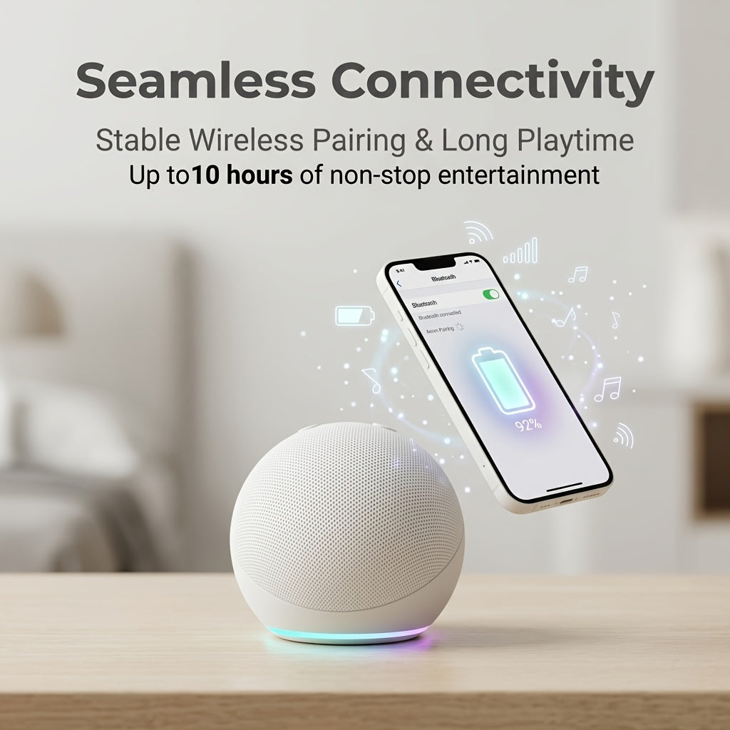 Spherical 5Th Gen Alexa Dot Smart Speaker with RGB LED Light, Wireless Subwoofer, TWS Connection, And Portable Base